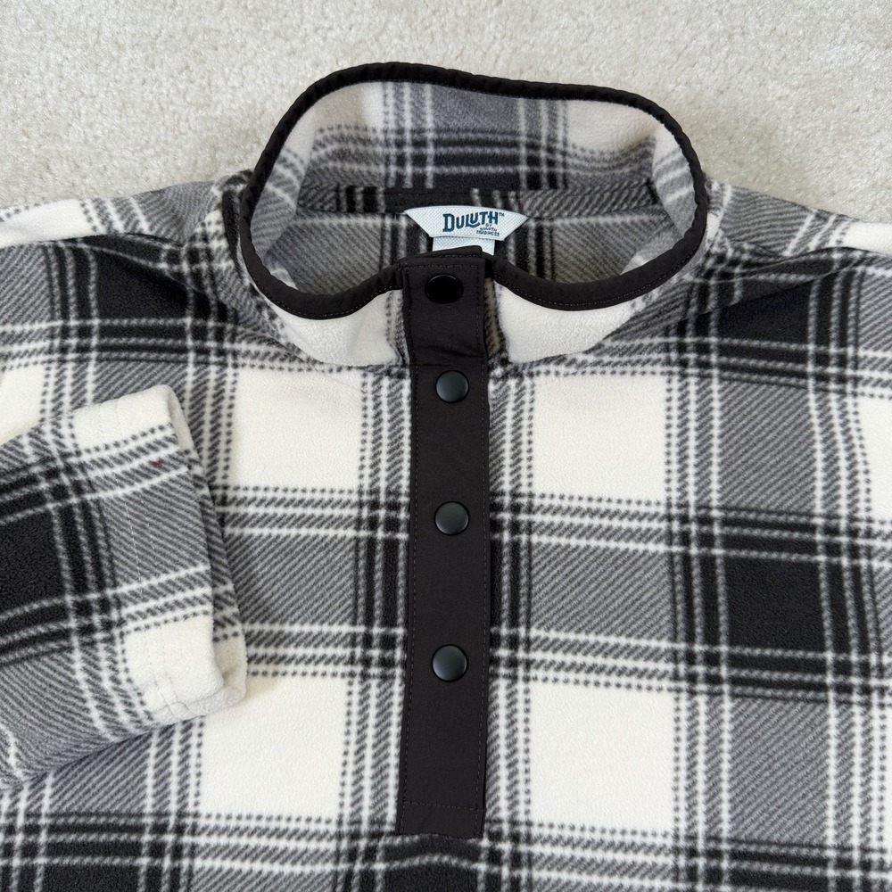 Duluth Trading Co Double Back Printed Fleece Pullover Womens L Plaid Gray